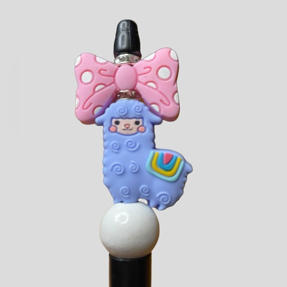 Beadable Pen Blue Llama Pink Bow Sparkle NEW